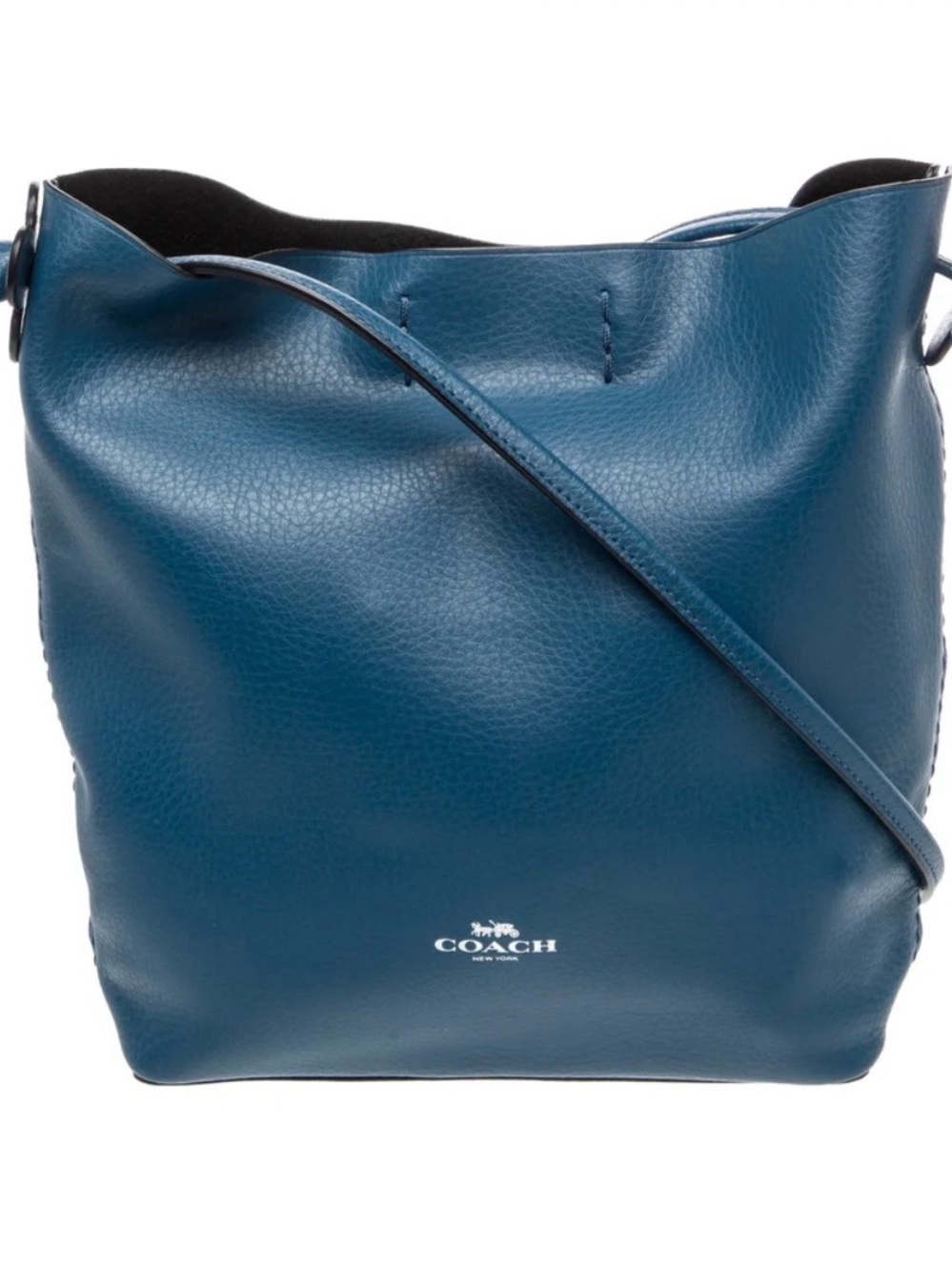 COACH Teal Blue Pebbled Leather Shoulder Bucket Bag